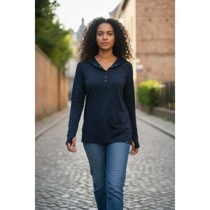 Prana Sol Searcher Sun Hoodie UPF 50+ Black Lightweight - size Small